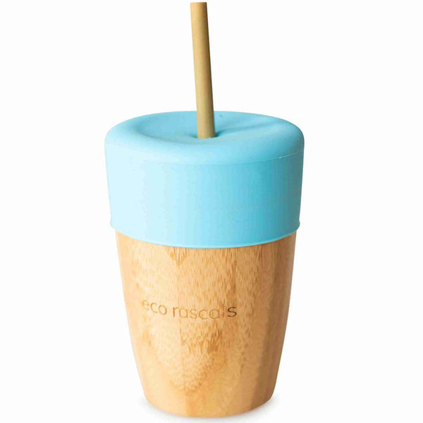 Bamboo Cup with Two Straws - Blue