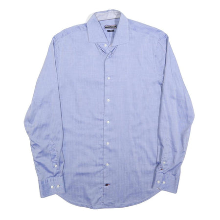 TOMMY HILFIGER Mens Blue Plain L Shirt Cotton Blend Classic Fit Long Sleeve