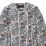 ZARA BASIC Womens Blue Brown White Cotton Blend Jacket L Patchwork Zip Patterned