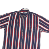 LANDS END Mens Blue & Red Striped Cotton Shirt M Button Down Casual Summer