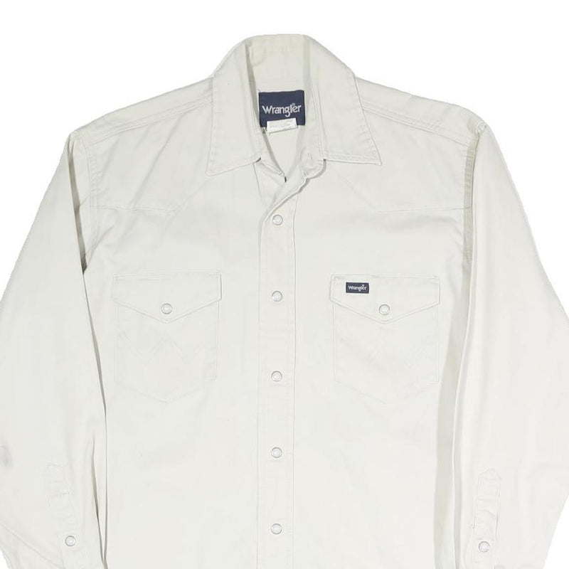 WRANGLER Mens White Western Shirt M Cotton Blend Classic Buttons Pockets