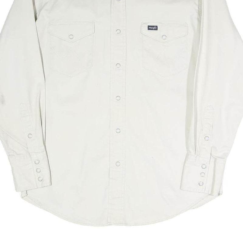 WRANGLER Mens White Western Shirt M Cotton Blend Classic Buttons Pockets