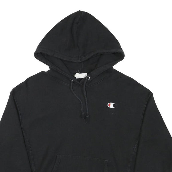 CHAMPION Mens Black Hoodie M Cotton Blend Pullover Sweatshirt With Logo