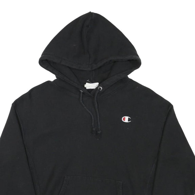 CHAMPION Mens Black Hoodie M Cotton Blend Pullover Sweatshirt With Logo