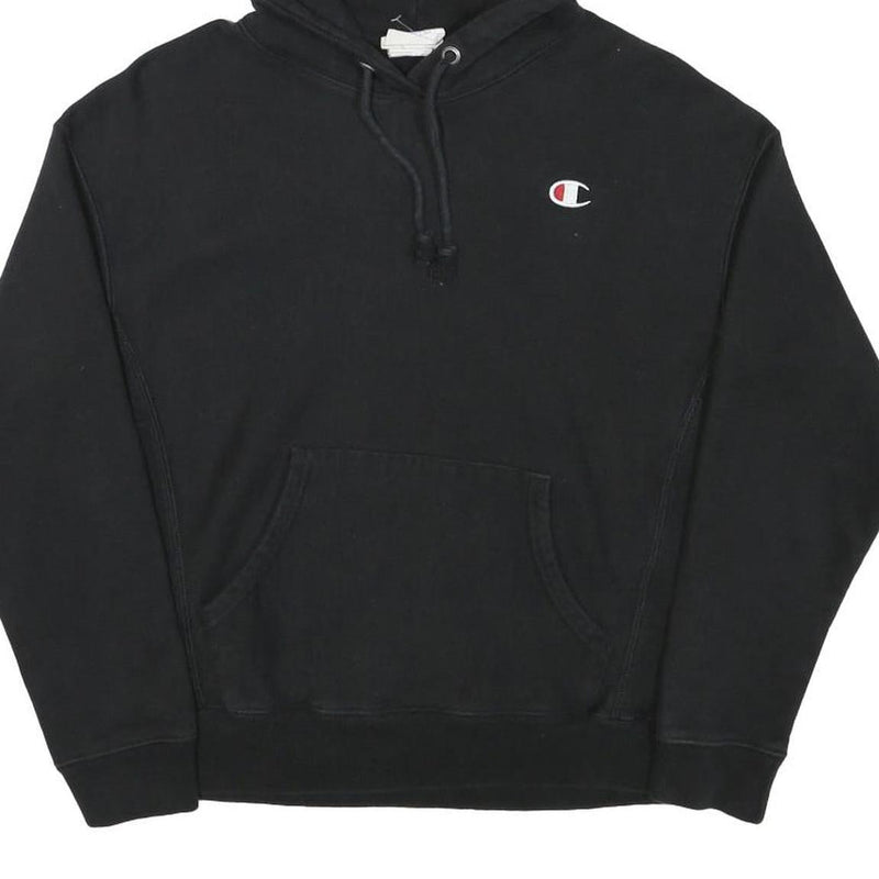 CHAMPION Mens Black Hoodie M Cotton Blend Pullover Sweatshirt With Logo