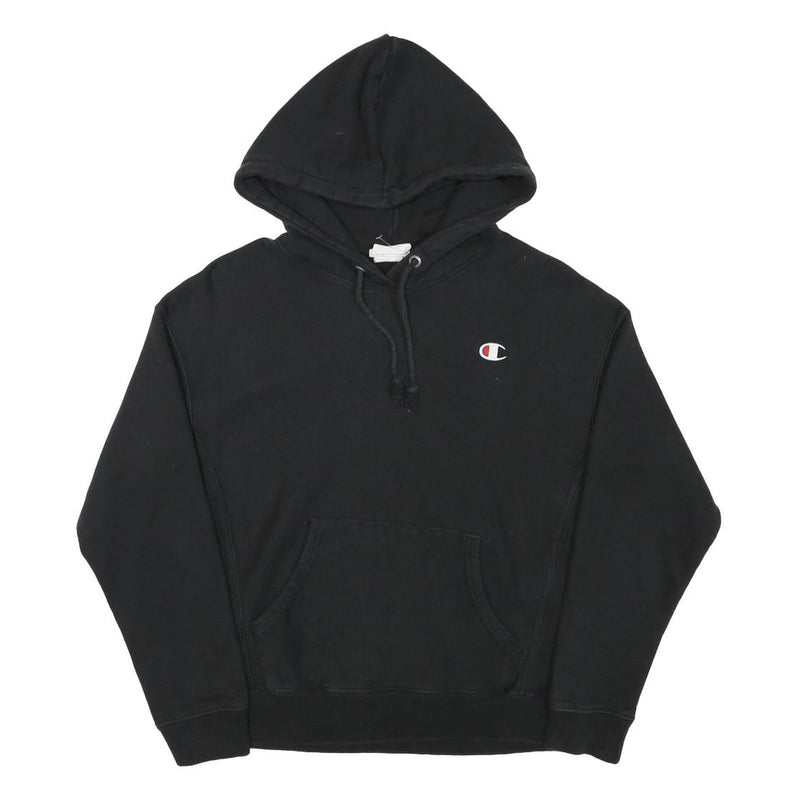 CHAMPION Mens Black Hoodie M Cotton Blend Pullover Sweatshirt With Logo