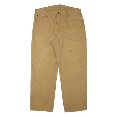 DICKIES Mens Cotton Blend Beige Regular Fit Straight Leg Trousers W36 L29