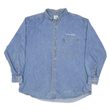 LEE Mens Blue Denim Cotton Blend Shirt XL Embroidered Pocket Casual Classic