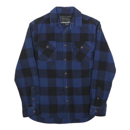 JACHS Mens Blue & Black Check Shirt S Cotton Classic Fit Long Sleeve Casual