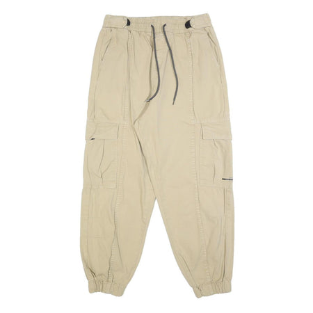 DROP Womens Beige Relaxed Drawstring Cargo Trousers W28 L27 Casual Cotton Blend