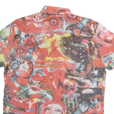 MONDO Mens Red Creative Print Cotton Blend Shirt M Artistic Short Sleeve