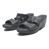 BORN Womens Black Leather Wedge Sandals UK 9 Comfortable Slip-On Open Toe