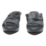 BORN Womens Black Leather Wedge Sandals UK 9 Comfortable Slip-On Open Toe