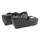 BORN Womens Black Leather Wedge Sandals UK 9 Comfortable Slip-On Open Toe