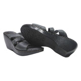 BORN Womens Black Leather Wedge Sandals UK 9 Comfortable Slip-On Open Toe