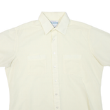 KOOL KNIT Mens Cream & Beige Shirt L Short Sleeve Button Front Casual