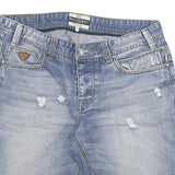 BROADWAY Mens Denim Blue Casual Shorts L W34 Distressed Cotton Blend