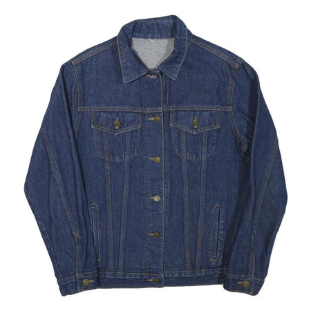 Womens Blue Cotton Blend Denim Jacket M Button Closure Classic Plain