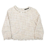 ZARA BASIC Womens Cream Patterned Jumper Crew Neck Basic Knit XS Elegant Style