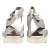 HURLUM Wedge Heels Silver Leather Womens UK 6