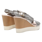 HURLUM Wedge Heels Silver Leather Womens UK 6