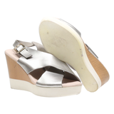 HURLUM Wedge Heels Silver Leather Womens UK 6