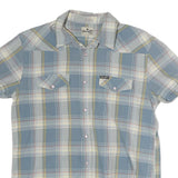 WRANGLER Mens Blue & Cream Check Shirt M Cotton Casual Western Short Sleeve