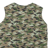 Mens Green & Brown Camouflage Sleeveless Cotton T-Shirt M Round Neck Casual