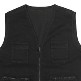 Mens Black Cotton Blend Utility Jacket XL Plain Multi Pocket Zip Vest