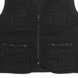 Mens Black Cotton Blend Utility Jacket XL Plain Multi Pocket Zip Vest