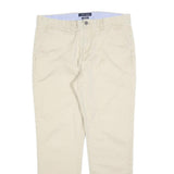 TOMMY HILFIGER Mens Cotton Blend Beige Slim Straight Trousers W34 L30 Casual