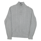 NAUTICA Womens Grey Patterned Jumper Cotton Blend Half Zip Cable Knit S
