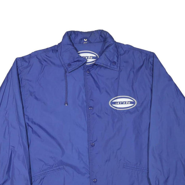 LETS GO Mens Blue Button Jacket L Polyester Blend Plain Casual Outerwear