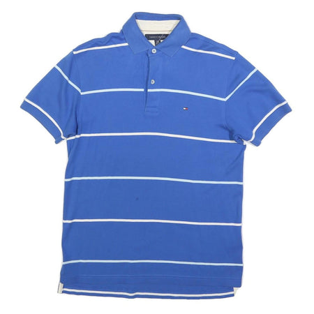 TOMMY HILFIGER Mens Blue & White Striped Polo Shirt XS Classic Cotton Blend