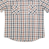 Mens Beige Black & White Checked Shirt L Cotton Blend Short Sleeve Casual