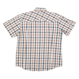 Mens Beige Black & White Checked Shirt L Cotton Blend Short Sleeve Casual