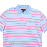 TOMMY HILFIGER Mens Blue & Pink Striped Short Sleeve Polo Shirt L Cotton Blend