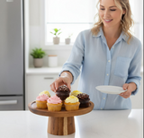 Anygleam Natural Wood Wooden Cake Stand Food Kitchen Tableware