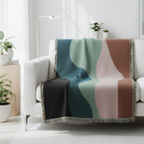 Anycozy Faux Cashmere Throw Blanket – Abstract Rainbow Wave Pattern Sofa Cover with Tassels, Soft Home Decor Accent