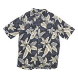 CROFT & BARROW Mens Blue Beige Hawaiian Shirt L Cotton Blend Summer Casual
