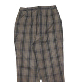 Womens Regular Fit Beige Grey Check Zip Trousers W26 L24 Classic Casual