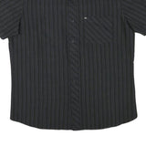 QUICKSILVER Mens Black & Grey Striped Shirt M Cotton Blend Casual Button Collar