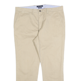 TOMMY HILFIGER Mens Cotton Beige Slim Straight Trousers W36 L30 Casual Smart
