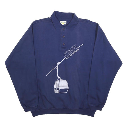 SWITCHER Mens Navy Blue Construction Logo Collared XL Cotton Blend Sweatshirt