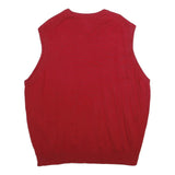 CHAPS Mens Red Plain Pullover V-Neck Basic Knit 2XL Cotton Sleeveless Jumper
