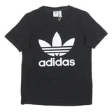 ADIDAS Womens Black Logo Graphic T-Shirt UK 6 Short Sleeve Crew Neck Cotton