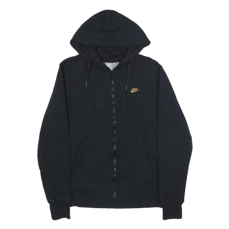 NIKE Womens Black Hoodie M Zip Up Gold Logo Casual Cotton Blend