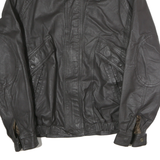 JOSHUOROS Mens Black Leather Zip Jacket M Classic Motorbike Style