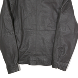 JOSHUOROS Mens Black Leather Zip Jacket M Classic Motorbike Style