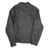 JOSHUOROS Mens Black Leather Zip Jacket M Classic Motorbike Style